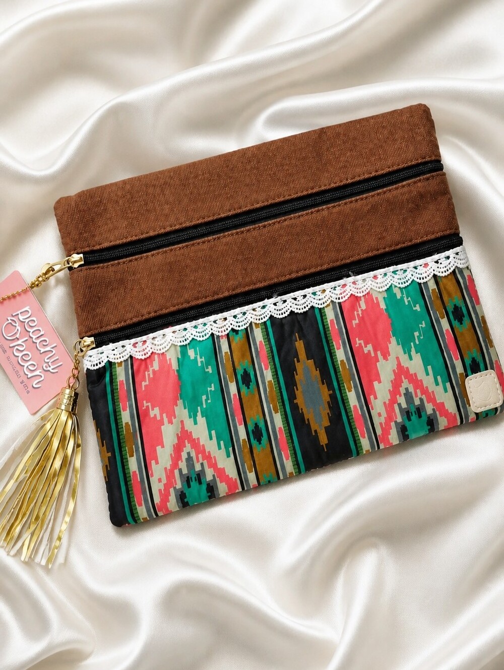 Colorful Aztec Design Makeup Bag/Clutch, The Versi Bag by Peachy Keen New